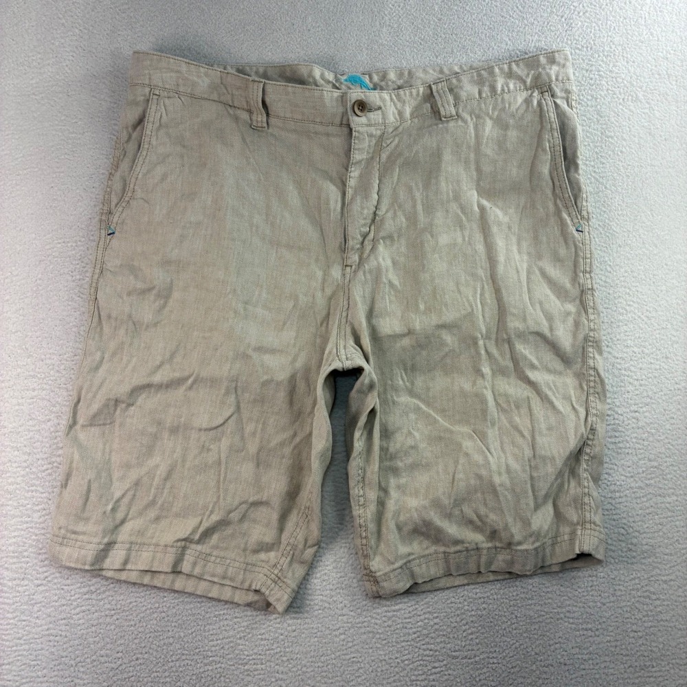 Tommy Bahama Linen Shorts Men 40x11 Beige Blend Summer Beach Coastal Flat Front